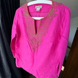 NEW 100% Linen Summer Resort Boho Pink Top